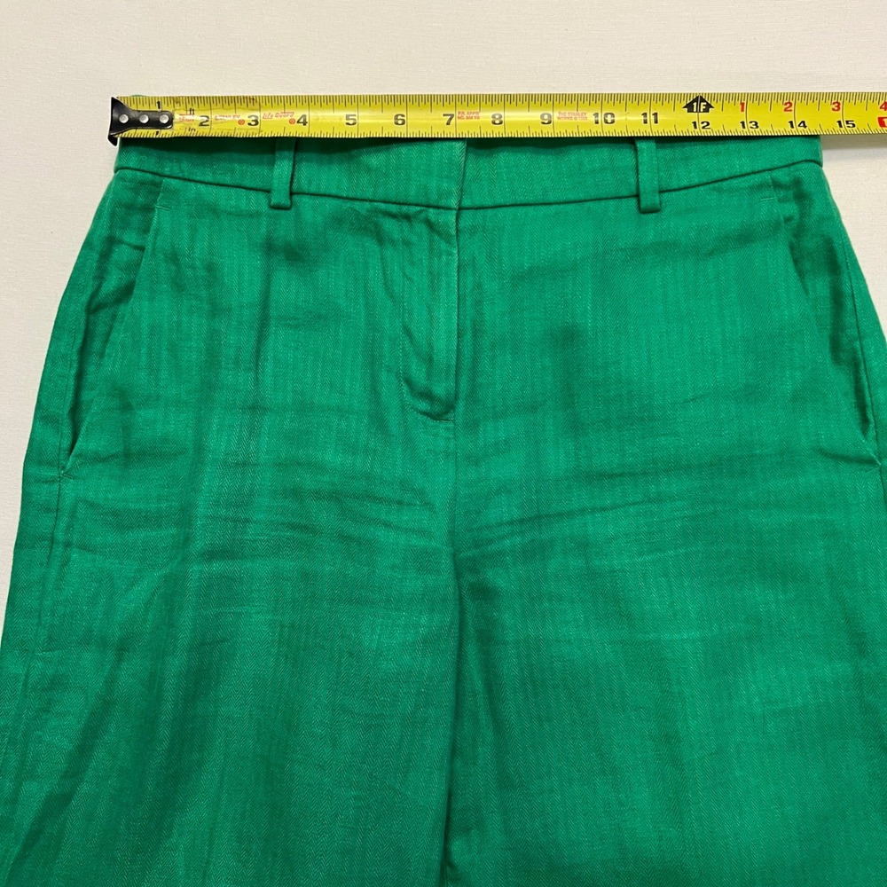 J. Crew Kelly Green Herringbone 100% Linen Preppy Wide Leg Cropped Pants 2P - Picture 6 of 10